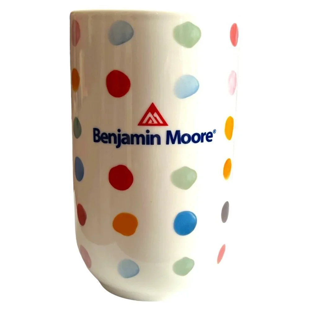 SET of FOUR 4 Oversized Benjamin Moore Ceramic Polka Dot Mugs Cups Large Handled - Picture 2 of 7